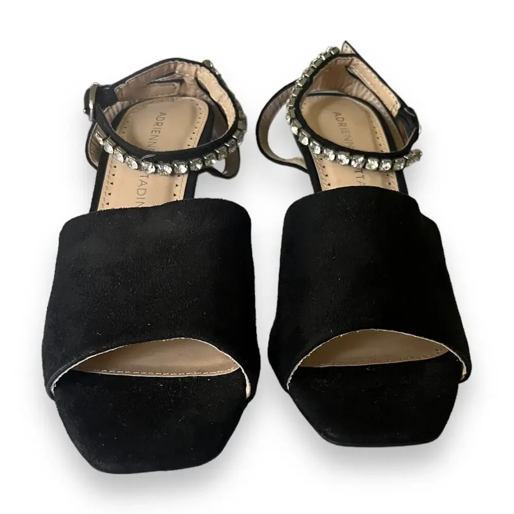 Adrienne Vittadini Ginnie rhinestone ankle accented black heels size 6